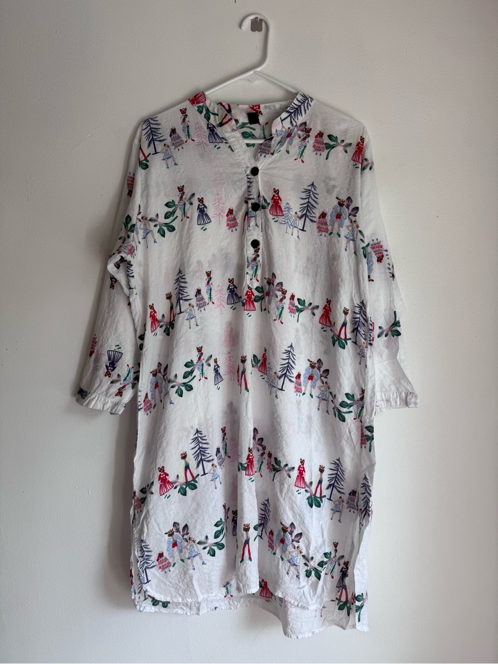 Cotton Beach Tunic Dress Whimsical Fox Print Size S